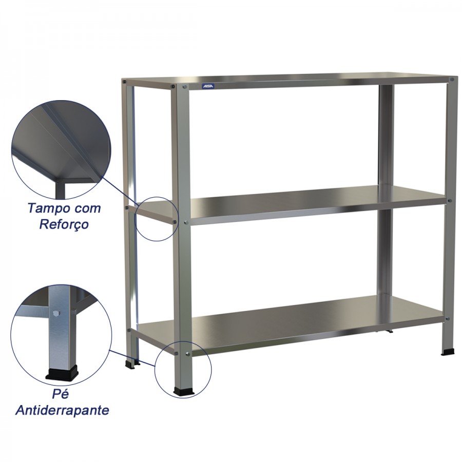Estante Armário Prateleira Inox 3 Bandejas 400 X 1000 Aisa